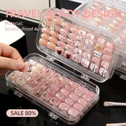 Three-Layer Folding Clear Press on Nails Storage Box with 30 Pcs Adhesive Double Sided Tape Large Transparent Acrylic Nail Display Box Artificial False Nail Box Organizer Fake Nail Case Boxes