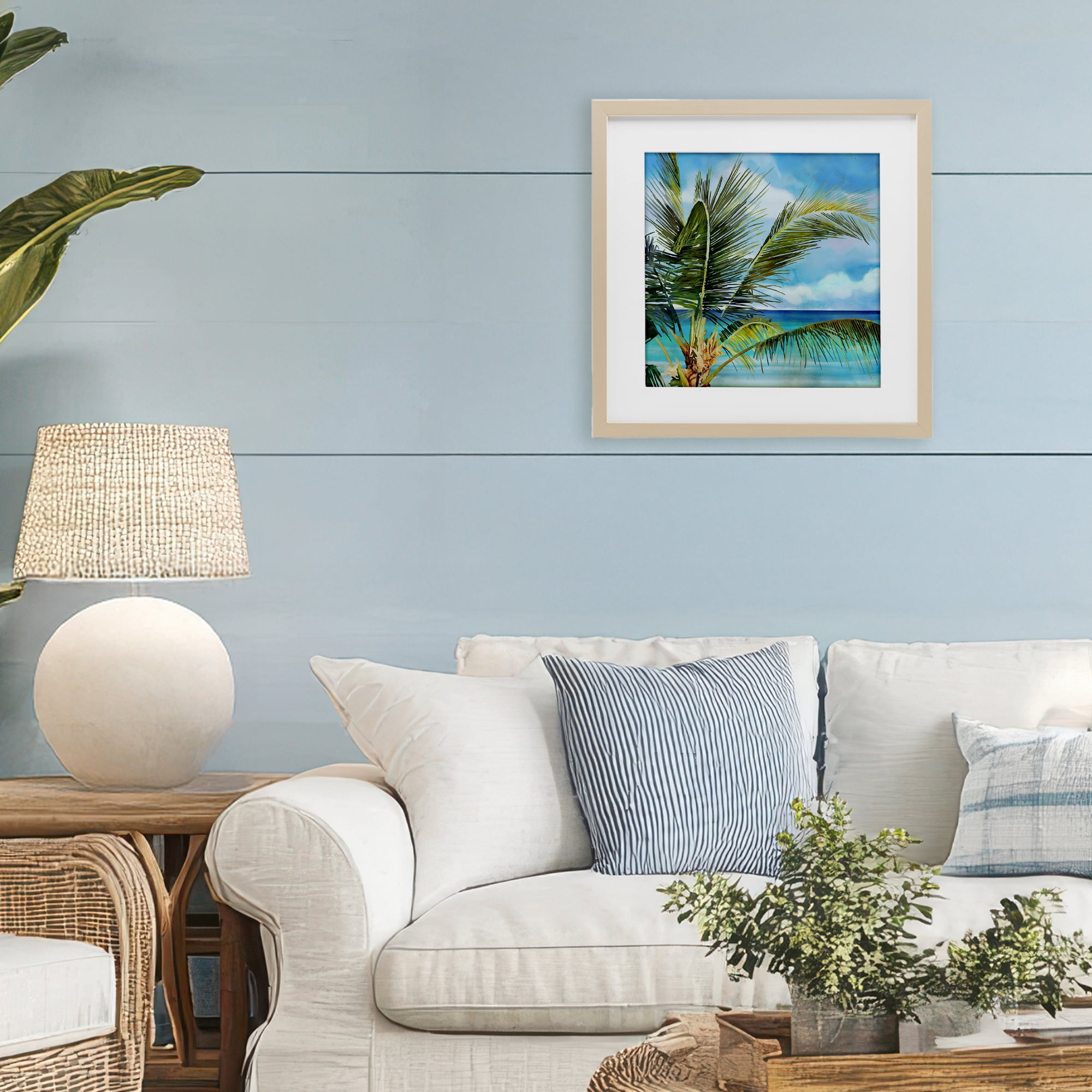 Stupell Industries Lush Palm Watercolor View Birch Framed Print Under Glass, design by Mauro Devereaux