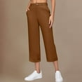 thumbnail image 5 of Brglopf Womens Dress Pants Wide Leg High Elastic Waisted Capri Pants Dressy Casual Business Slacks Work Trousers with Pockets Brown L, 5 of 8