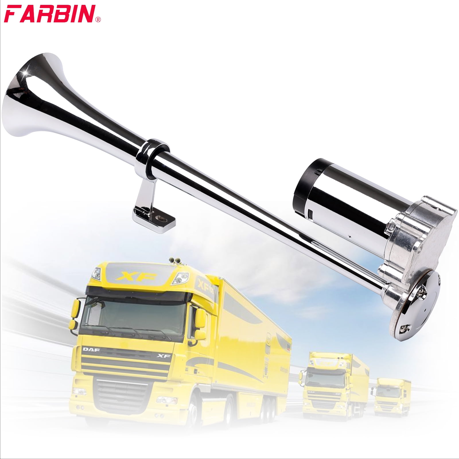 FARBIN Air horn for truck loud truck horn 12v train horn loud car horn airhorn 150db air train horn kit with compressor train horn for car truck horns for pickups (Integrated Single tube, 12V)