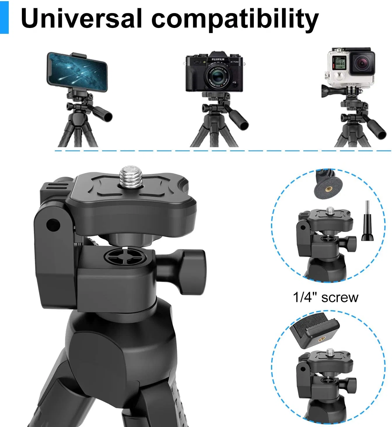 Adjustable Portable Phone, Camera, Flat Tripod, Camera Stand, Wireless Remote Control, Bluetooth, Wide Compatibility, 360° Adjustable, Universal Phone Tripod