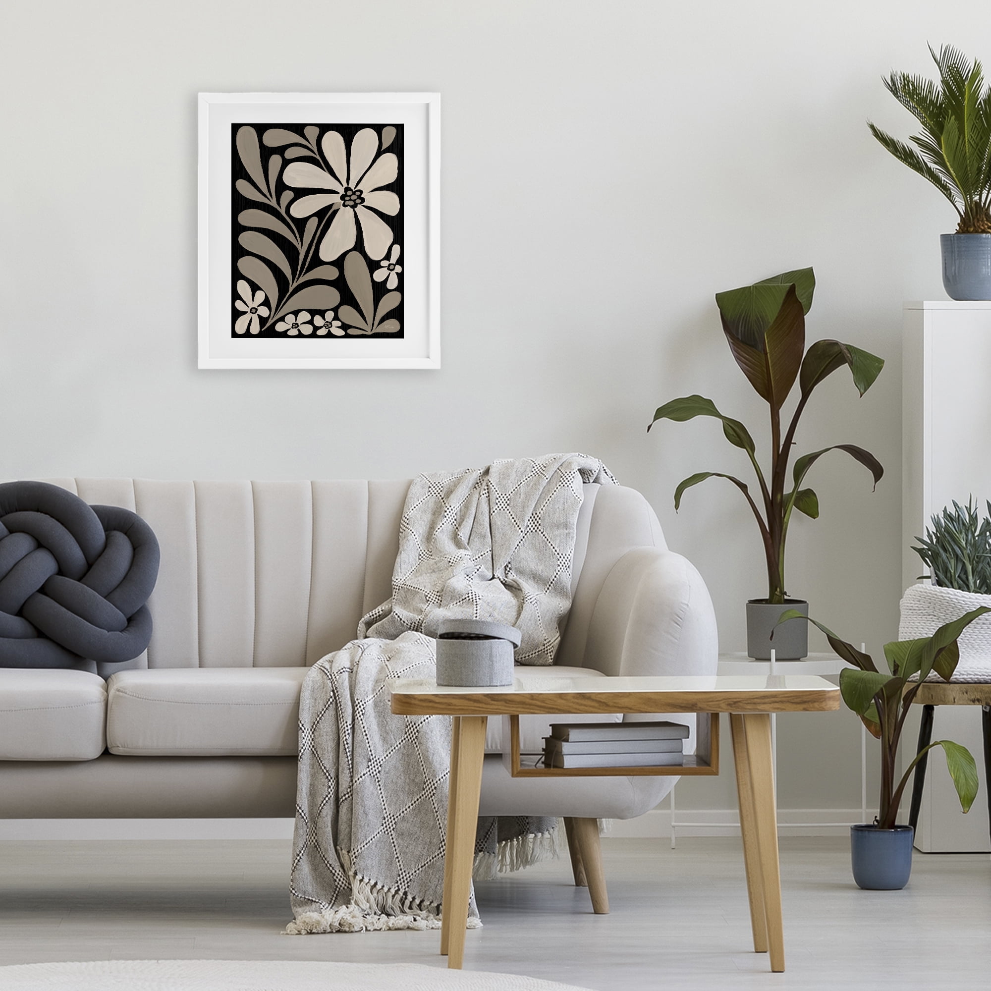 Stupell Industries Cream Modern Floral White Framed Print Under Glass design by Cat Thurman Designs, 16 x 13