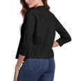 thumbnail image 6 of Essential Open Front Cropped Cardigan for Women, Soft Knit 3/4 Sleeve Bolero Shrug - Lightweight Solid Color Layering Top for Office Work Casual Spring Summer Black L, 6 of 7