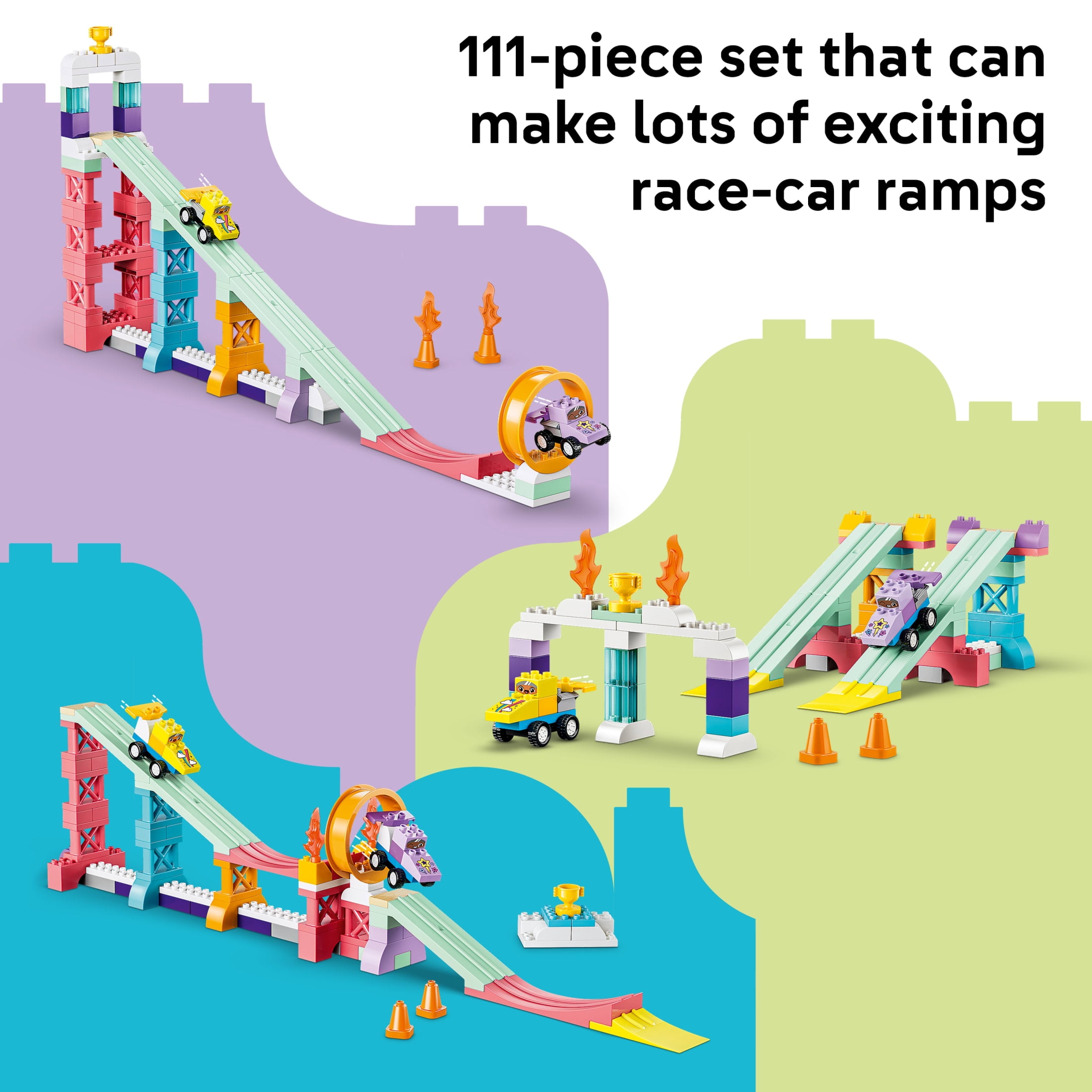 LEGO DUPLO Town 3 in 1 Creative Ramps with Vehicles - Building Toy for Boys & Girls, Ages 3+ - Fine Motor Toy for Toddlers - Gift for Birthdays - 10478