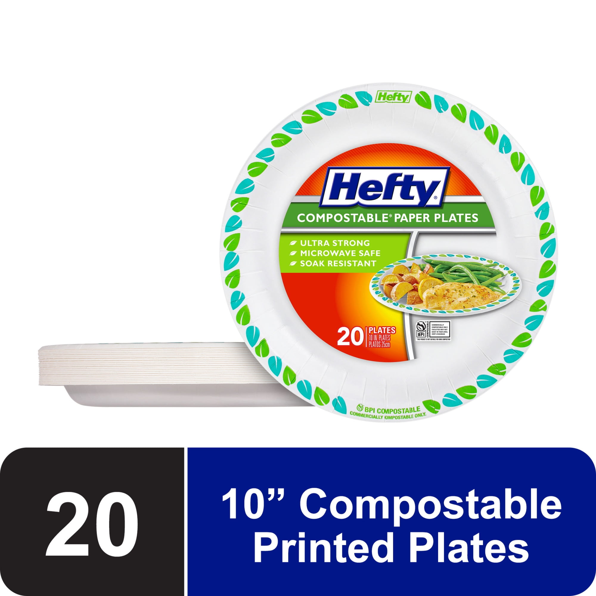 (7 pack) Hefty Compostable Paper Plates, Disposable Plates, 10 inches, 20 Count