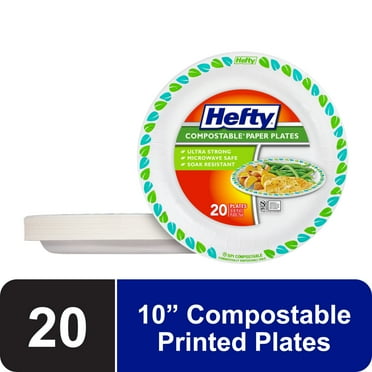 Hefty Compostable Printed Paper Plates, 10 Inch, 20 Count