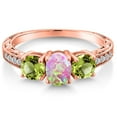 thumbnail image 3 of Gem Stone King 1.85 Ct Oval Cabochon Pink Simulated Opal Green Peridot 18K Rose Gold Plated Silver Ring (Size 5), 3 of 6