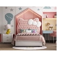 thumbnail image 2 of Bonito cabecero de cuero rosa, cama individual, cama para niños, muebles de diseño de princesa, cama individual, marco de madera, 2 of 4