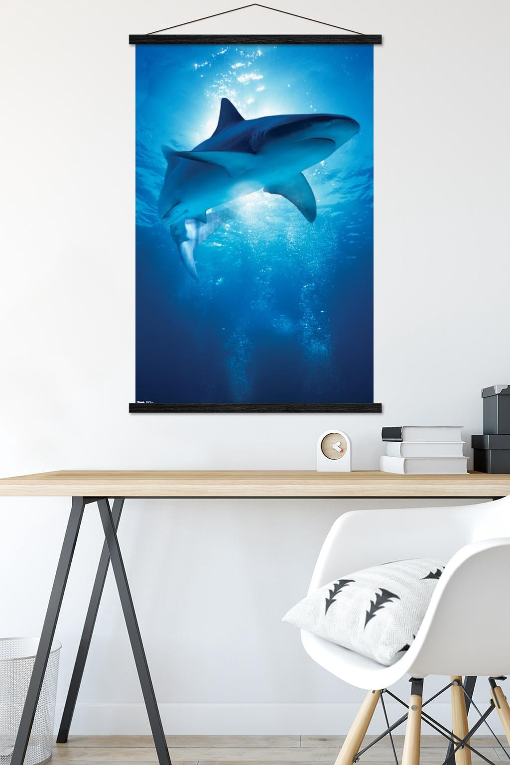 Shark - Depths Wall Poster with Wooden Magnetic Frame, 22.375" x 34"