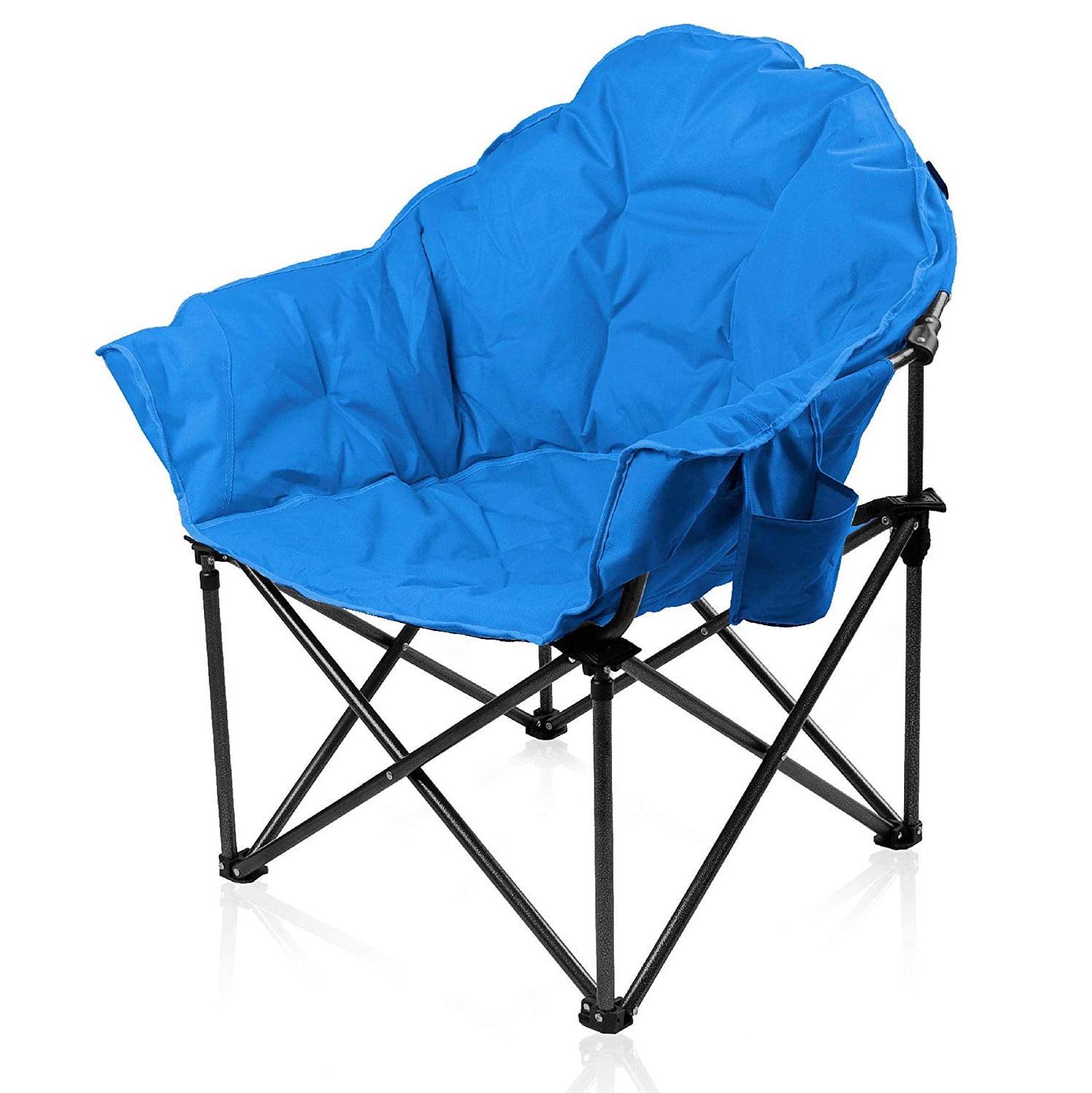 Comfy Portable Folding Saucer Chair with Cup Holder and Carry Bag KingCamp Oversized Moon Chairs Padded Seat Heavy-Duty for Adults Blue