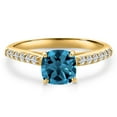 thumbnail image 3 of Gem Stone King 10K Yellow Gold London Blue Topaz and Lab Grown Diamond Engagement Ring for Women | 1.36 Cttw | Cushion 6MM | Gemstone November Birthstone | Size 7, 3 of 6