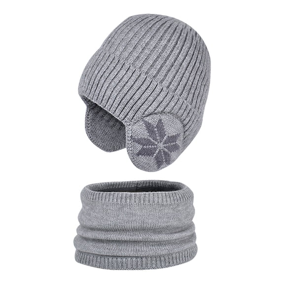 SGFCWSX Kids Winter Hat Scarf Set for Snow Play Boys and Girls Fleece Lined Knit Caps with Ear Flaps Gray Free Size