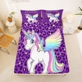 thumbnail image 5 of Manfei Sweet Unicorn Bed Sheets,Leopard Print Full Size Sheets,White Purple,4-Piece,1 Flat Sheet, 1 Fitted Sheet and 2 Pillowcases, 5 of 6