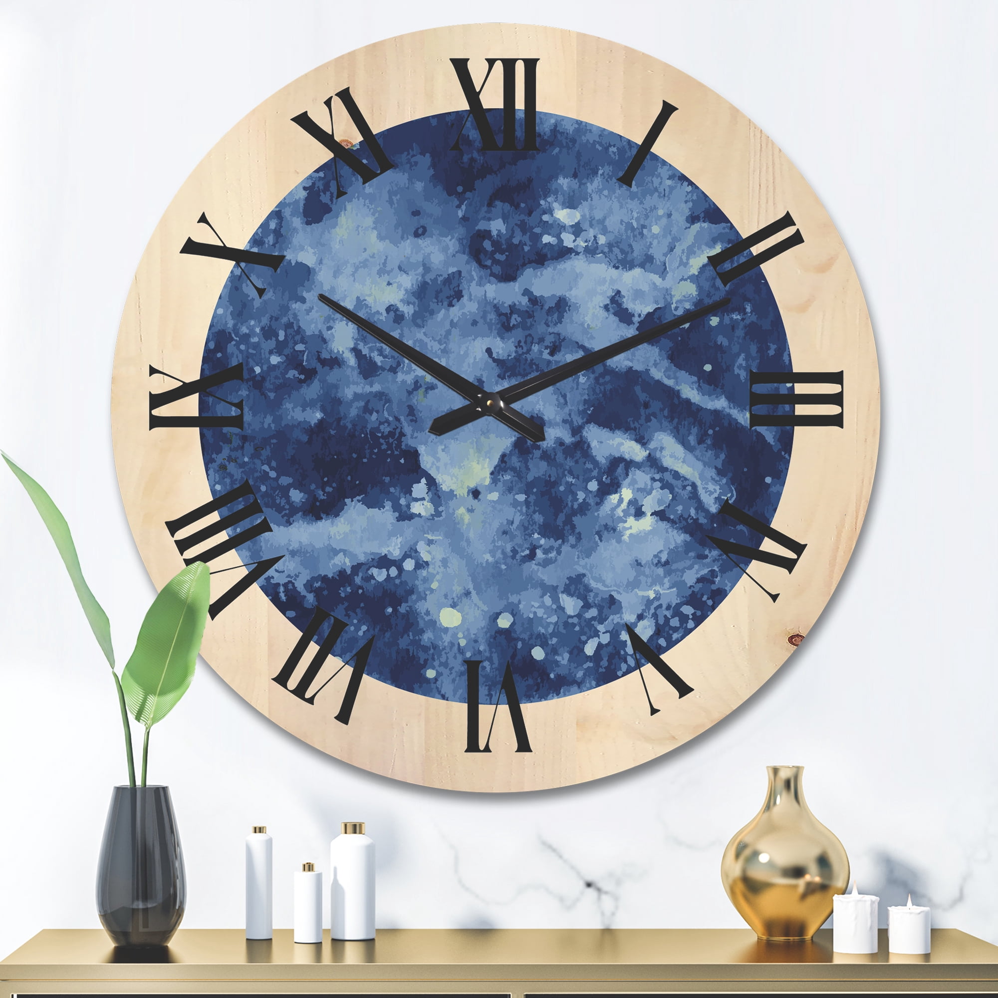 Designart 'Blue Space Galaxy Circle' Modern Wood Wall Clock