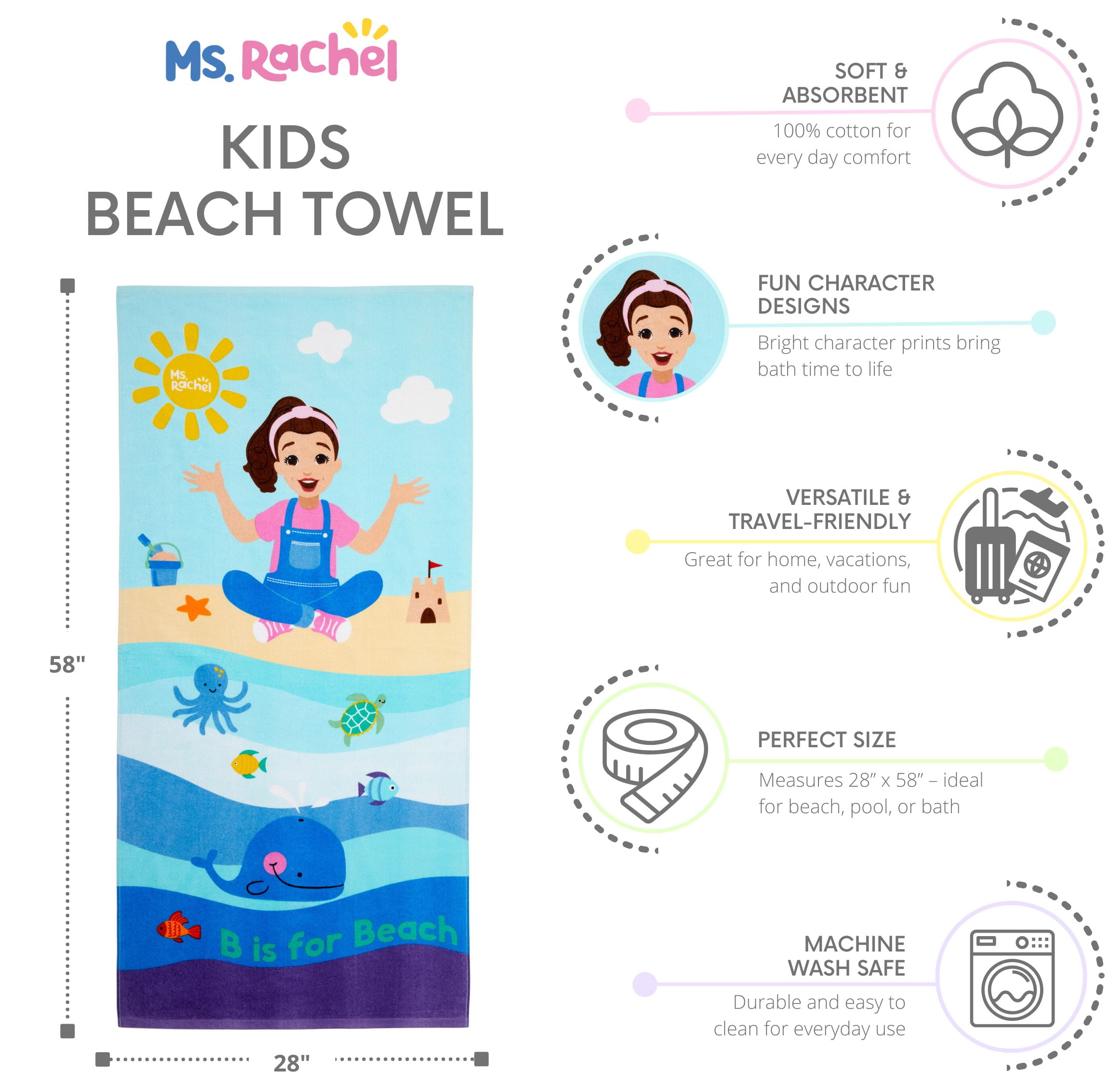 Ms. Rachel Kids Cotton Beach Towel, 28" X 58"