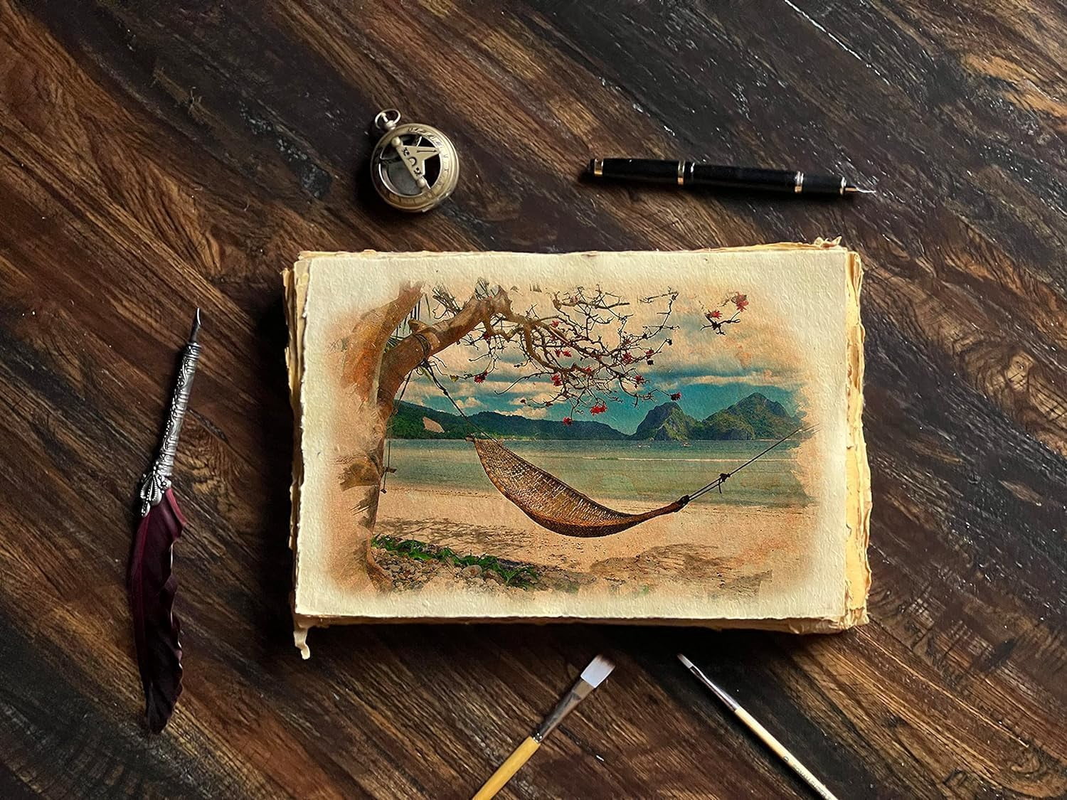 Watercolor Paper - Mixed Media Art Watercolor Paper - 150 GSM Thick Deckle Edge Virgin Cotton Handmade Paper 50 Sheets (13.5 x 9.5, Vintage)