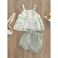 thumbnail image 4 of Kids Girls Casual Suit, Floral Printed Sleeveless Bowknot Tops+Plaid Printed Short Pants, 4 of 9