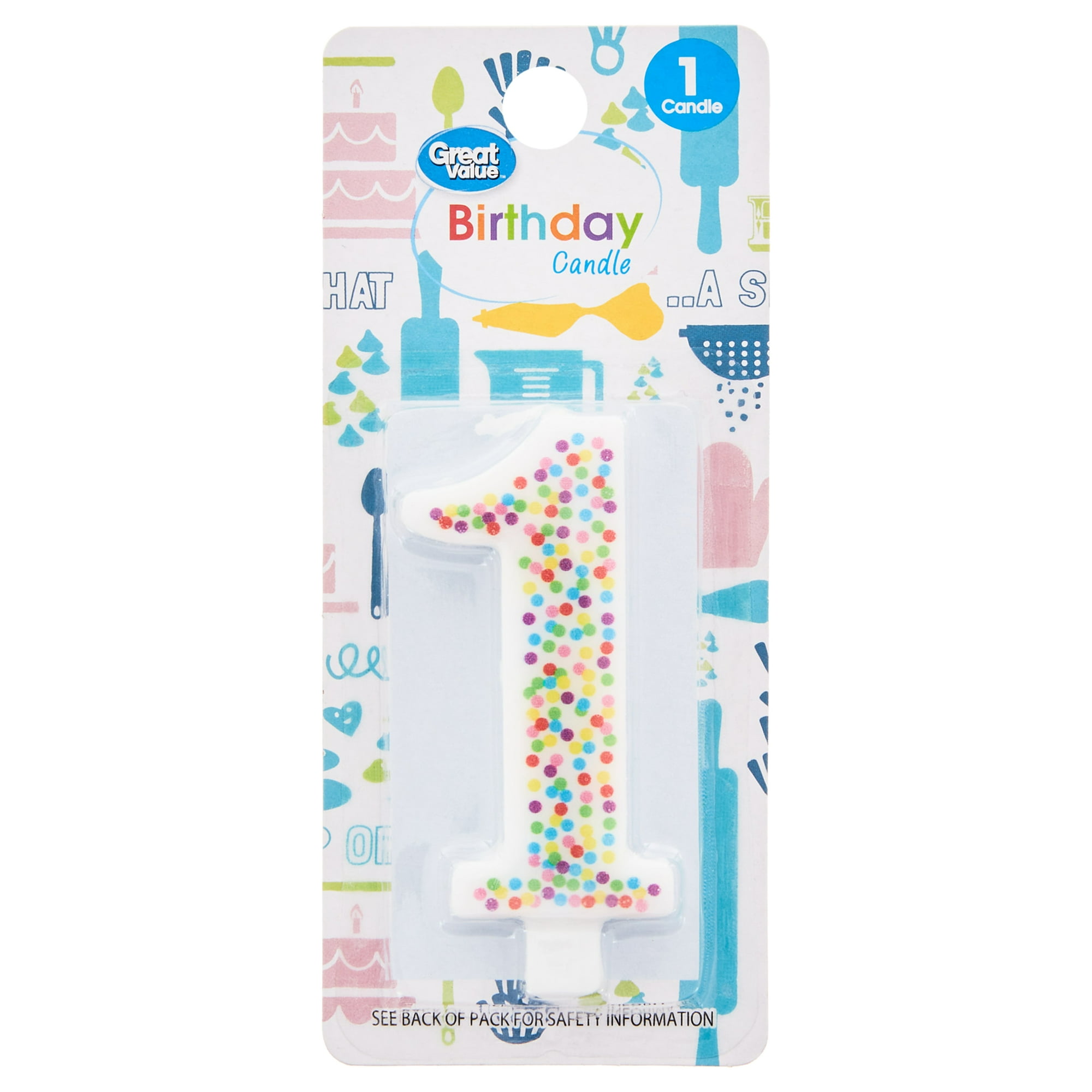 Great Value Birthday Party Candle, Multicolor, Number 1