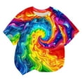 thumbnail image 2 of qolati Kids Tie-Dyed T-Shirt Boys Girls Hippies Color Block Print Tshirt Casual Loose Fit Short Sleeve Crewneck Basic Tees Tops, 2 of 9