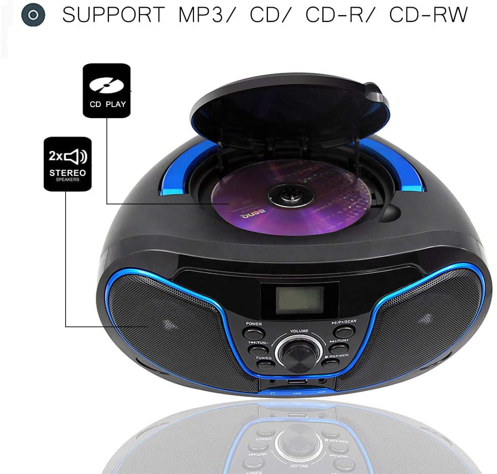 Bluetooth MP3/CD Player Boombox with Aux Line-in & USB & Headphone Jack LONPOO Portable Sport Stereo CD Player with FM Radio 