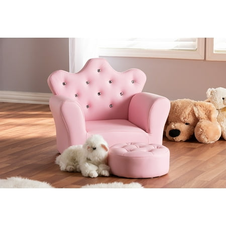 Turner Leather Armchair Baxton Studio Ava Modern and Contemporary Pink Faux Leather 2-Piece Kids Armchair and Footrest Set ()