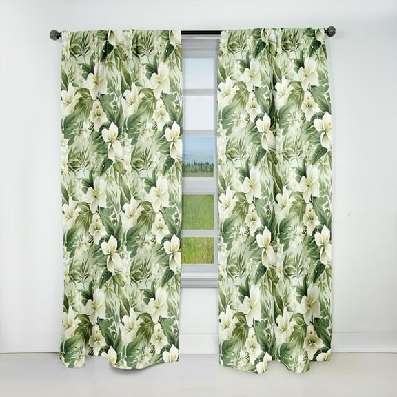 Designart "Minimalist Tropical Florals II" Tropical Blackout Curtain Panels