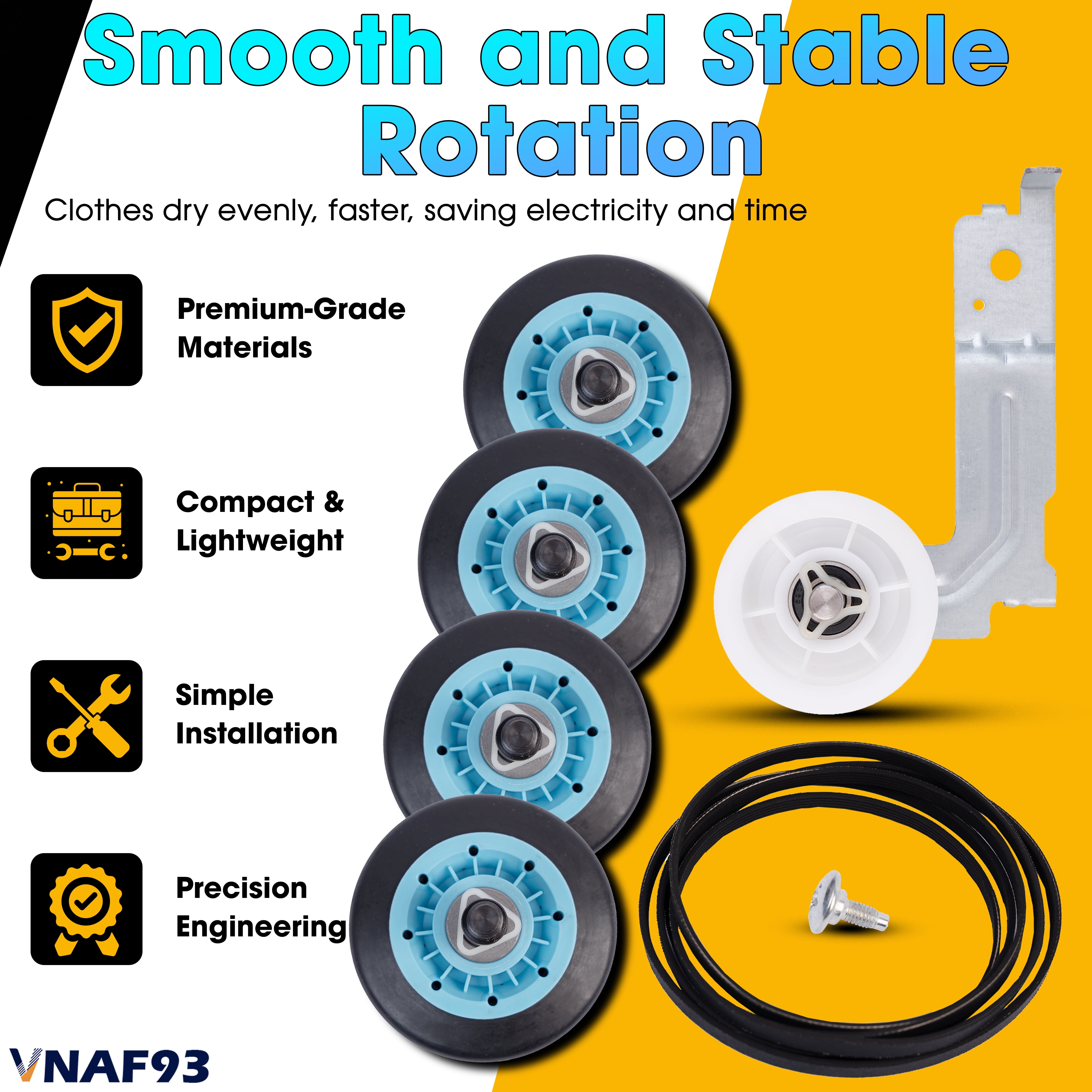 Upgraded DC97-16782A DC97 16782A Dryer Repair Kit For Samsung Dryer Roller Replacement Kit, DC97-16782A Drum Roller DC93-00634A Idler Pulley 6602-001655 Belt Replacement for Samsung Dryer Parts