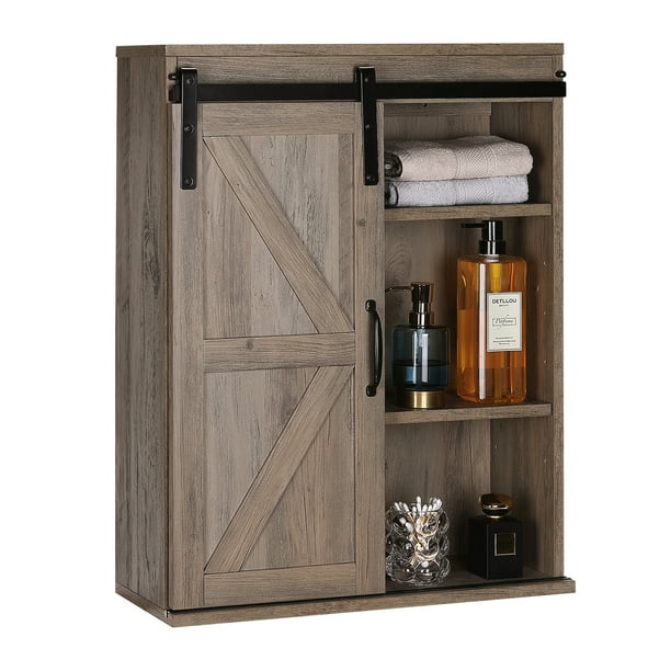 Rustown Farmhouse Wood Wall Storage Bathroom with Sliding Barn