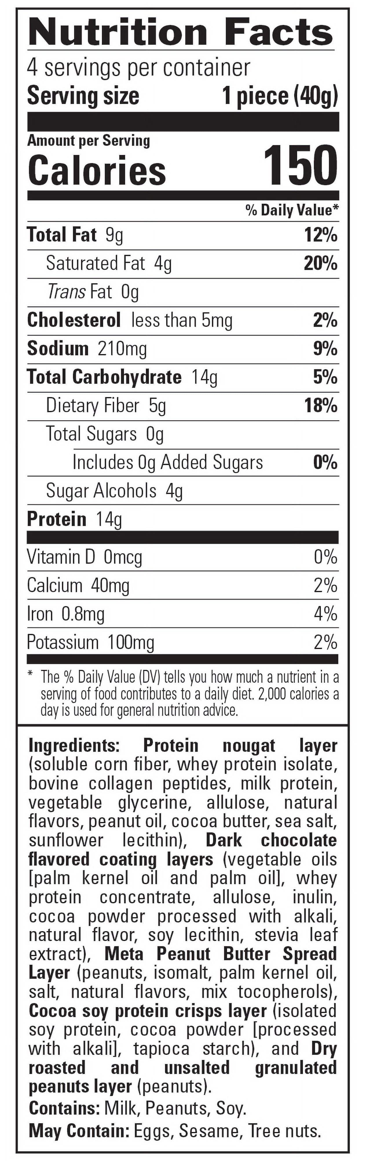 No Sugar Company Metabar Chocolate Peanut Butter Protein Bars, 4 Count