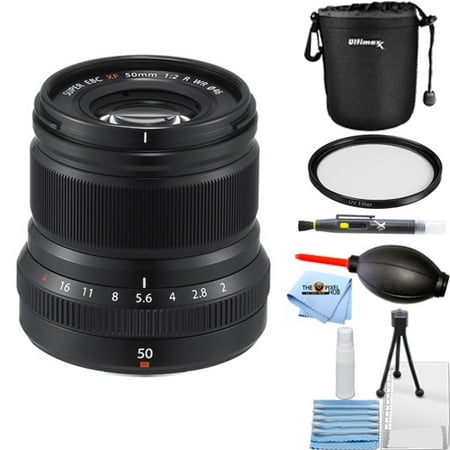 Fujifilm XF 50mm f/2 R WR Lens (Black) Starter Bundle with Len Pouch, UV Filter, Cleaning pen, Blower, Microfiber Cloth and Cleaning