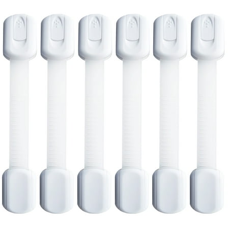 Jessa Leona Baby Safety Locks to Child Proof Cabinets, Drawers, Appliances, Toilet Seat, Fridge and Oven No Tools Required Uses 3M Adhesive with Adjustable Strap and Latch System (6-Pack White)