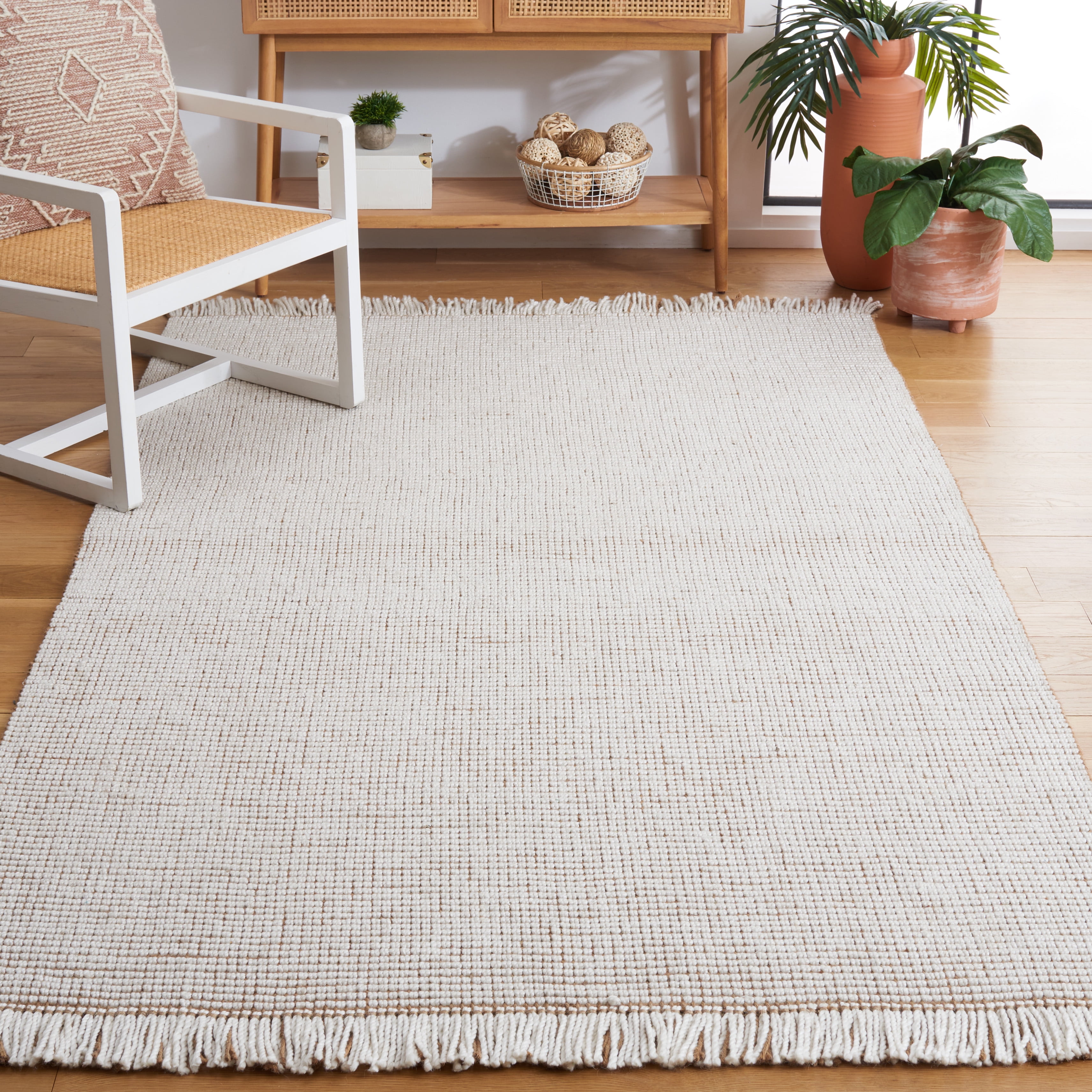 SAFAVIEH Natural Fiber Crawford Abstract Area Rug, Ivory/Natural, 6' x 6' Square
