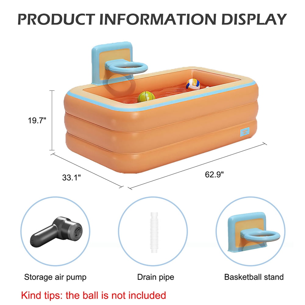 Kadyn Toy Inflatable Pool, Thickened Family Inflatable Pool with Basketball Rack, Kids Inflatable Pool for Outdoor, Garden, Orange Kadyn Toy Inflatable Pool, Thickened Family Inflatable Pool with Basketball Rack, Kids Inflatable Pool for Outdoor, Garden, Orange