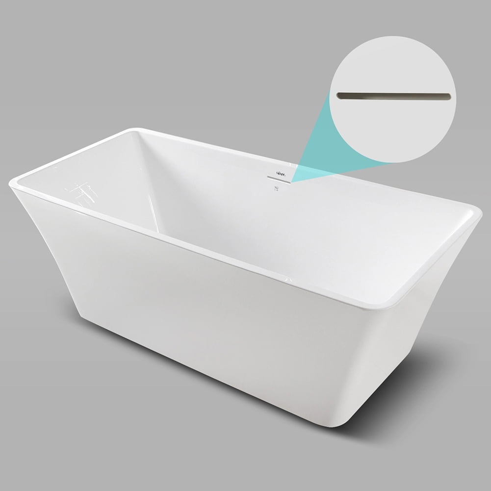 Kepooman 66" Acrylic Alcove Bathtub with Brushed Nickel Drain and Overflow Hole, White Kepooman 66" Acrylic Alcove Bathtub with Brushed Nickel Drain and Overflow Hole, White