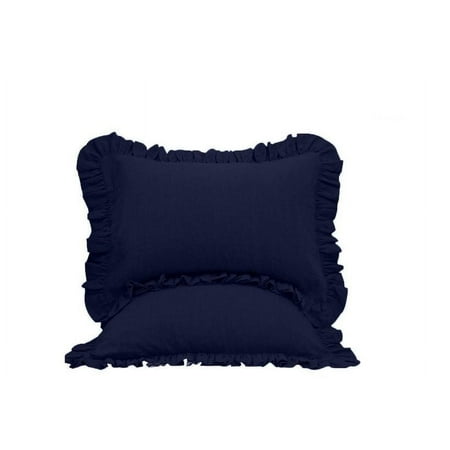 The Great American Store Premium Collections 2PC Ruffle Pillowshams (Rectangle 16 x 26, Navy Blue) 1800 Series Microfiber Wrinkle & Stain Resistant