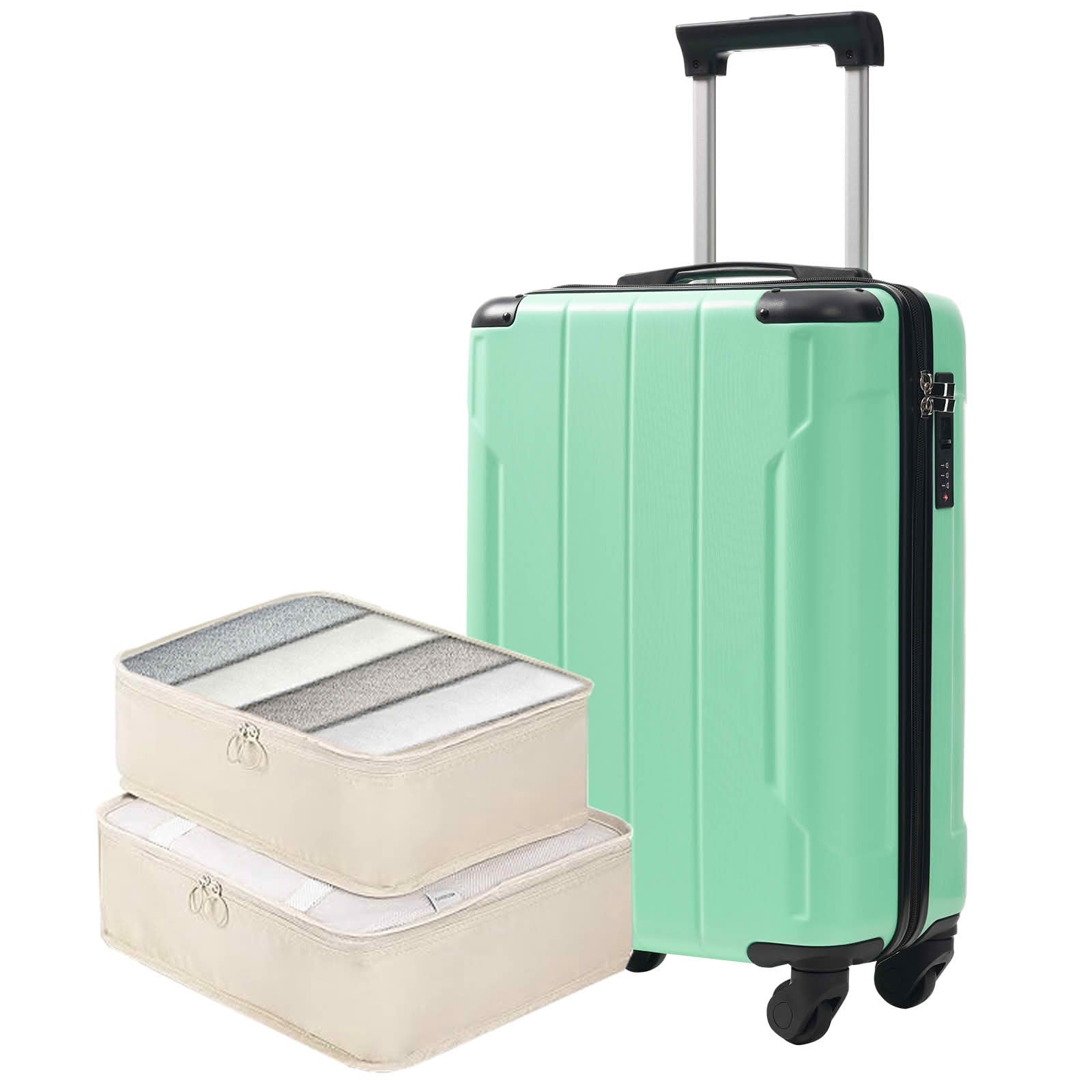 MAYEERTY 20" ABS Hard Shell Carry On Suitcase with TSA Lock Spinner Wheels, Creamy Green Travel Luggage with 2 Packing Cubes