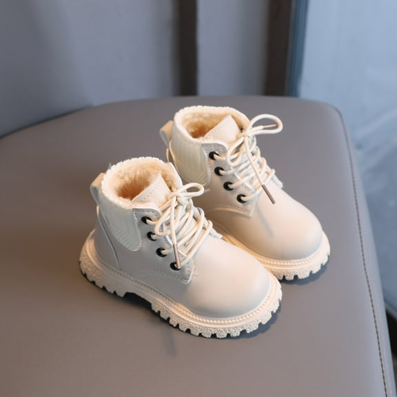 Bnwani Casual Shoes For Children Thick Shoes Girl Lace Shoes Toddler Girls Boys Warm Fashion Boots White Size 29