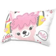 Wellsay Cute Llama Listening to Music Velvet Oblong Lumbar Plush Throw Pillow Cover/Shams Cushion Case with Zipper 20x26in for Couch Sofa Pillowcase Only