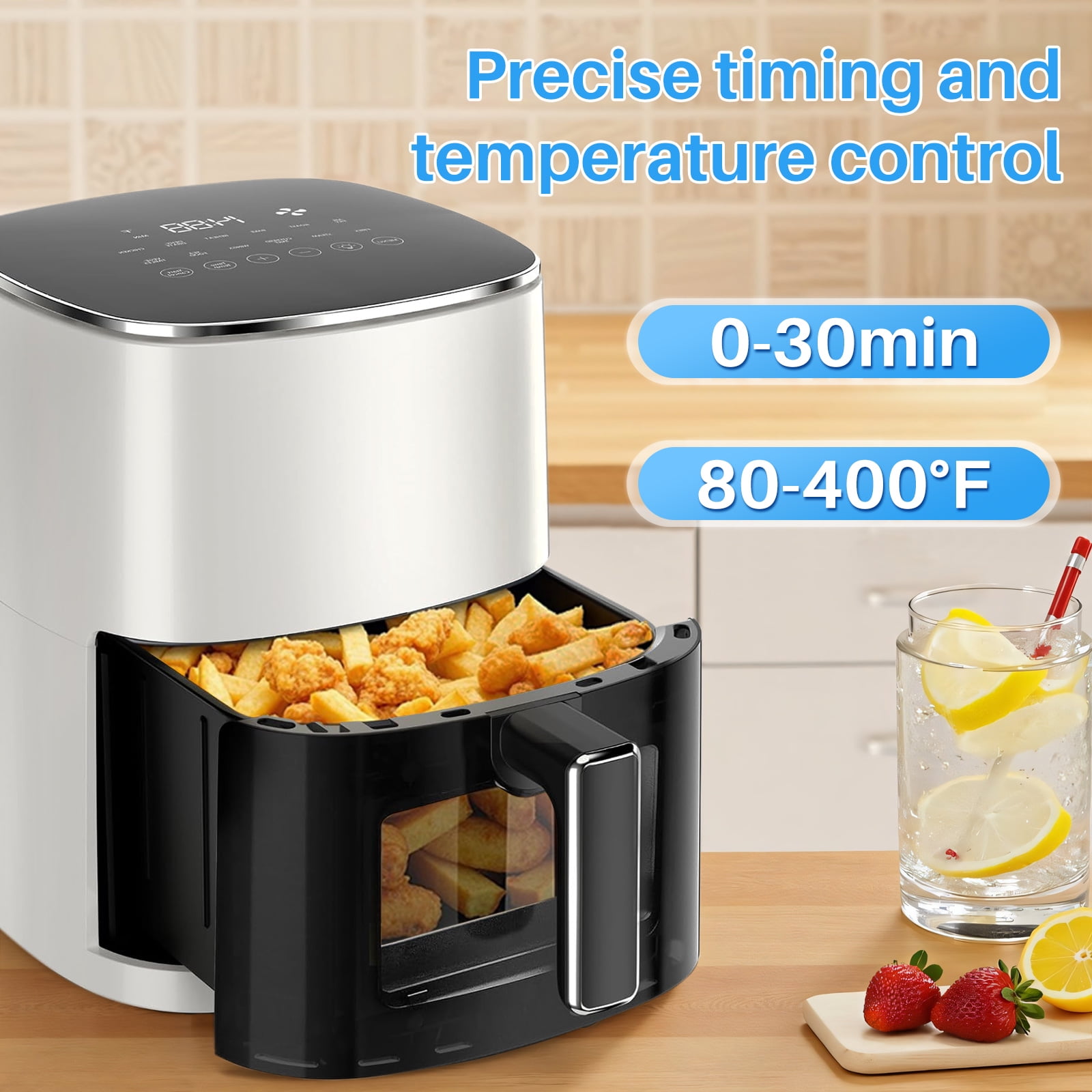 6 Qt Air Fryer, Sliver 12-in-1 Functions Air Fryer, Automatic Shutoff, Built-in Timer, Basket, Oil, Frying 400°F Max