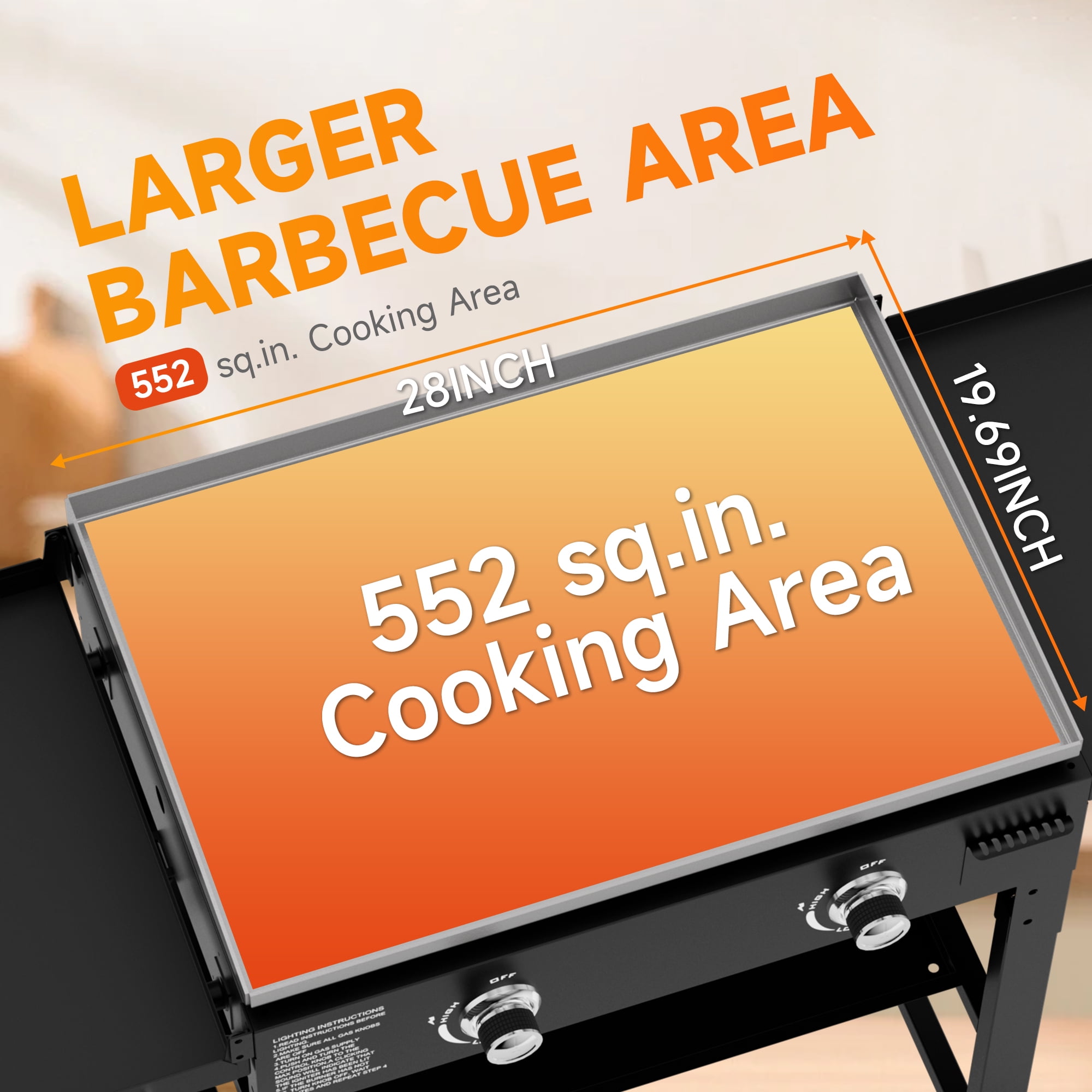SKOK Foldable 2 Burners Gas Griddle - 28'' Outdoor Propane Flat Top Grill with Side Shelves - 30,000 BTU