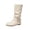 Beige, variant on Women Mid Calf Boots Round Toe Double Buckle Straps Back Zipper Width Flat Casual Shoes for Autumn Wear