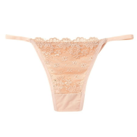 Odeerbi Womens Underwear Seamless Thongs Erogenous Lace Lingerie Panties Underpants Beige