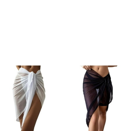 Wijhcboe 2 Pack Women Swimsuit Cover up Skirt Sheer Wrap Knot Waist Toddler Swimsuit Cover up Girl Skirt Cover Up Skirt Beach Wrap Bikini Shiny Wraps Cover Ups For Swimwear Bride Swimsuit Cover up B