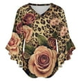 thumbnail image 5 of Roses Leopard Print Floral Women's V-Neck Blouse With 3/4 Ruffled Bell Sleeves Casual Top Ladies Blouses, 5 of 7