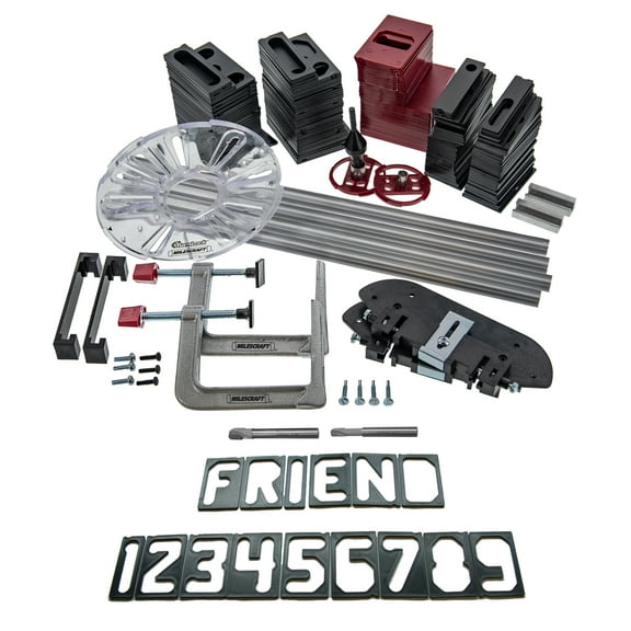 Milescraft 1212 SignPRO Sign Making Kit for Routers- 2.5 in. & 1.5 in. Horizontal Letters (166 templates), 1.5 in. & 2.5 in. Vertical Numbers (80 templates) - 3/8 in. Router Bit Included