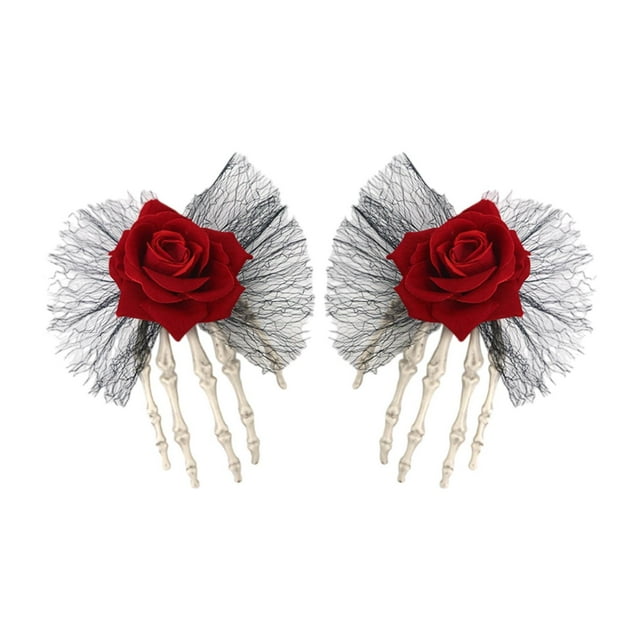 Pinzas para el pelo para Halloween, decoración de horquilla, vestido elegante, pasadores para el pelo, mano esqueleto, mandíbula para el pelo, disfraz Rojo
