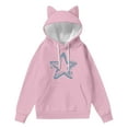 thumbnail image 4 of Olyvenn Oversized Cat Ears Hoodies for Women Trendy Casual Pullover Sweatshirt Loose Long Sleeve Star Print Cute Graphic Tunic Tops Pink S, 4 of 4