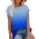 thumbnail image 2 of Camiseta holgada de verano para mujer, de manga corta, color azul degradado, con bolsillo, cuello redondo, talla L, 2 of 5