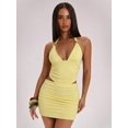 thumbnail image 5 of Yellow Women's / Khaki Metallic Decor Low Waist Asymmetrical Cutout Mini, 5 of 6