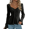thumbnail image 5 of Long Sleeve Babydoll Tops for Women Sweetheart Neckline Peplum Tops Petite Knotted Wrap V Neck Shirts Black M, 5 of 6